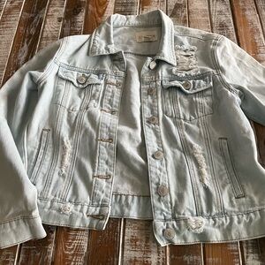 Sky and Sparrow Light Blue Ripped Denim Jacket